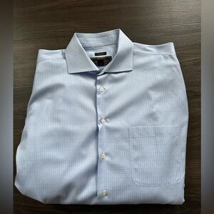 Jos A Bank No Wrinkle Tailor Fit Men's Light Blue Checkered Shirt 16 1/2 33